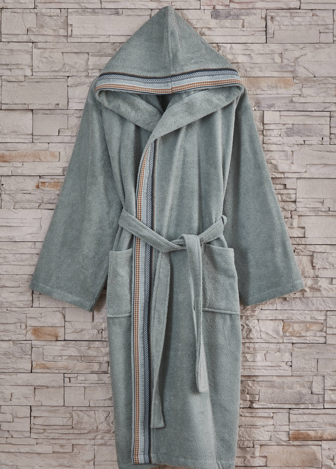 Мужской одинарный халат из жаккардового хлопка с капюшоном - зеленый (L-XL)