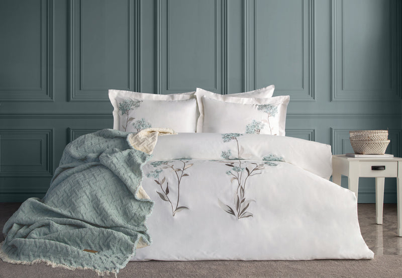 Lavinya Nakışlı Nevresim&Yatak Örtüsü Seti - Mint