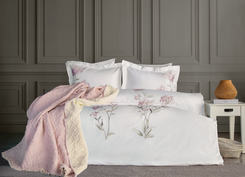 Lavinya Nakışlı Nevresim&Yatak Örtüsü Seti - Pudra