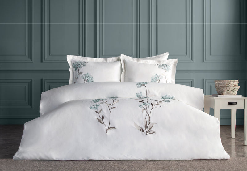 Lavinya Nakışlı Pamuk Saten Nevresim Takımı - Mint