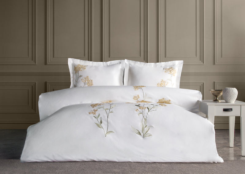 Lavinya Nakışlı Pamuk Saten Nevresim Takımı - Sarı