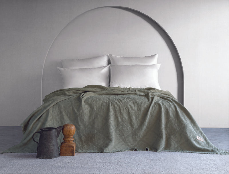 Lucca Fitilli Desen Yatak Örtüsü - Açık Yeşil