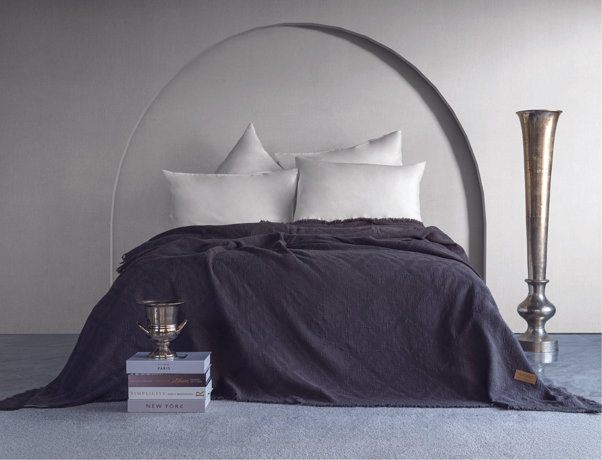 Lucca Fitilli Desen Yatak Örtüsü - Antrasit