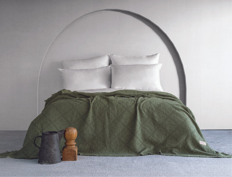 Lucca Fitilli Desen Yatak Örtüsü - Haki