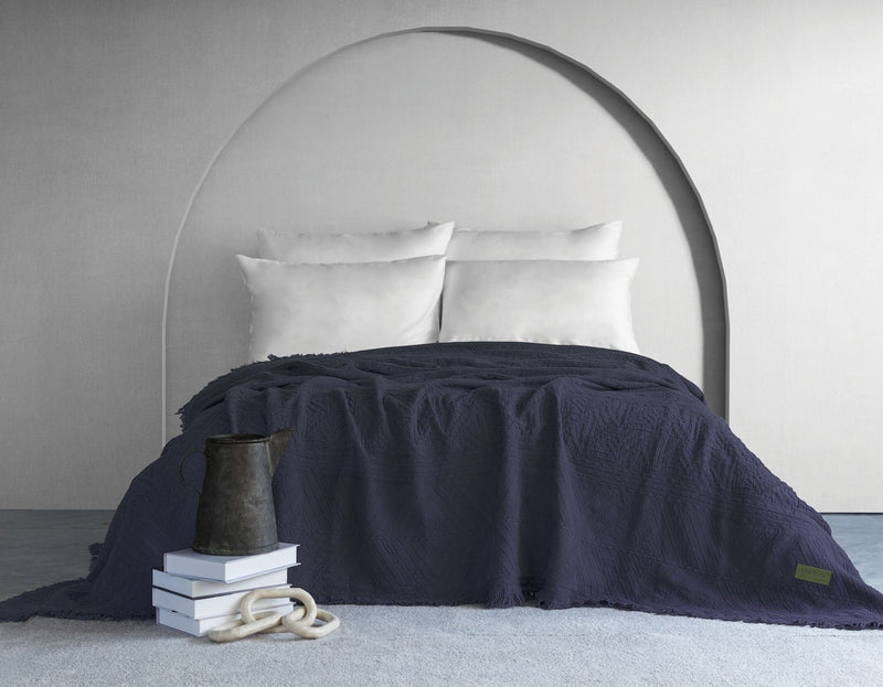 Lumia Etnik Desen Yatak Örtüsü - Lacivert