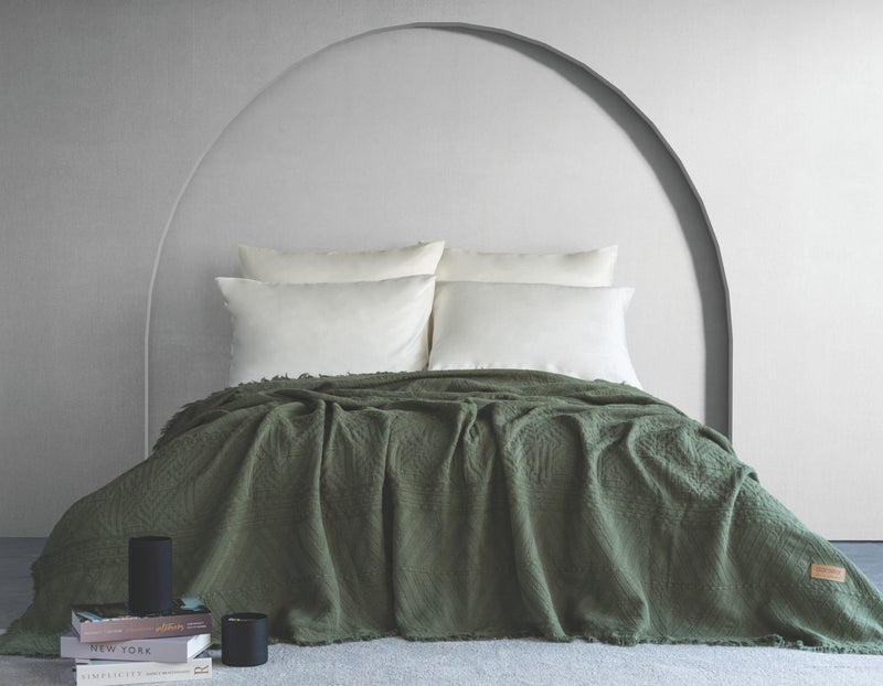 Lumia Etnik Desen Yatak Örtüsü -Haki