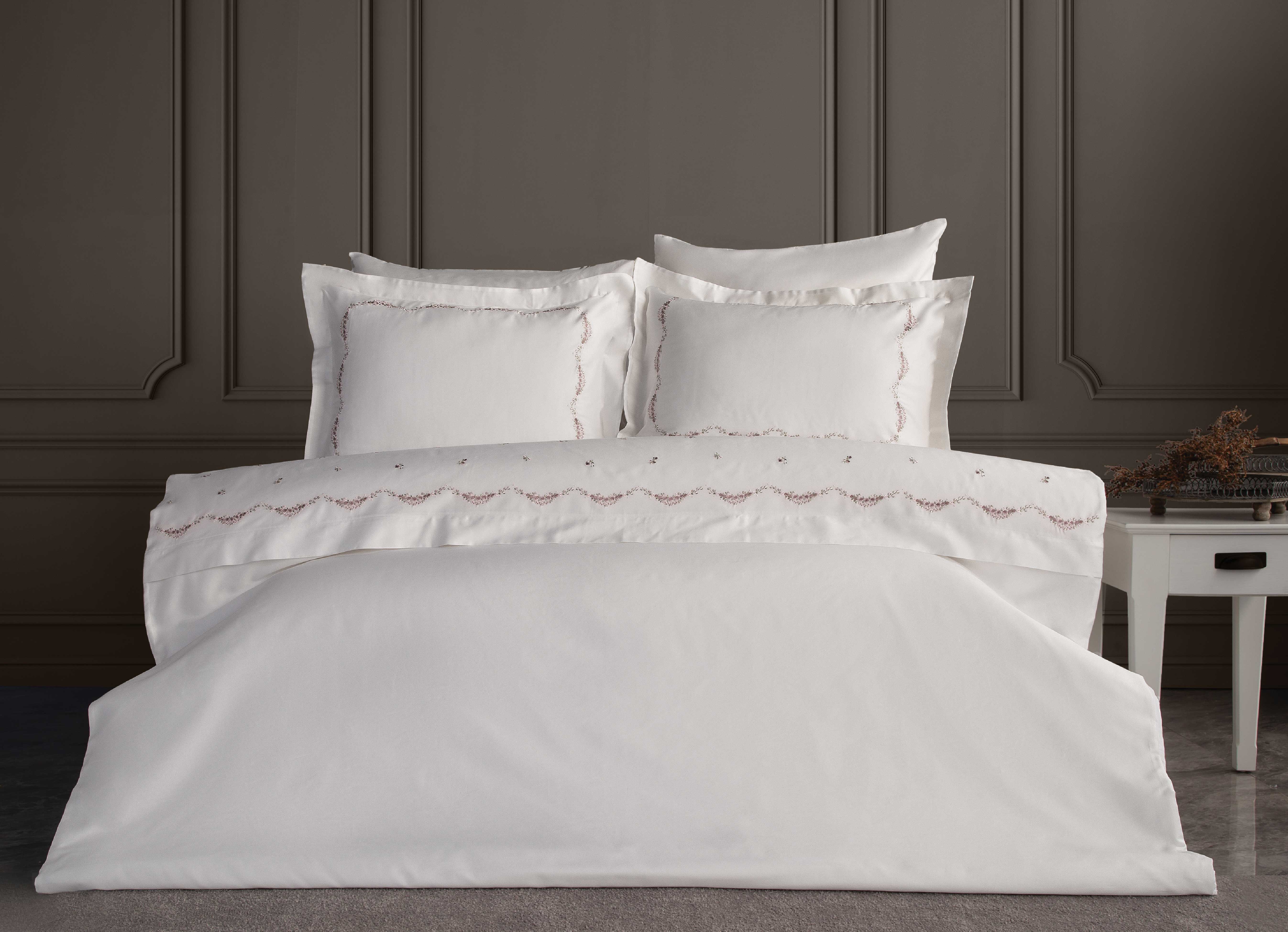 Petra Nakışlı Pamuk Saten Nevresim Takımı - Krem