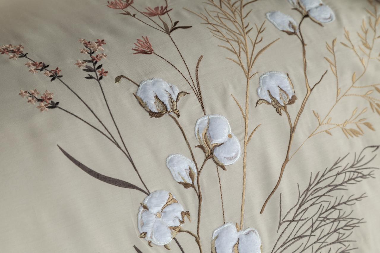 Moneda Nakışlı Çift Kişilik Pamuk Saten Nevresim Takımı - Bej