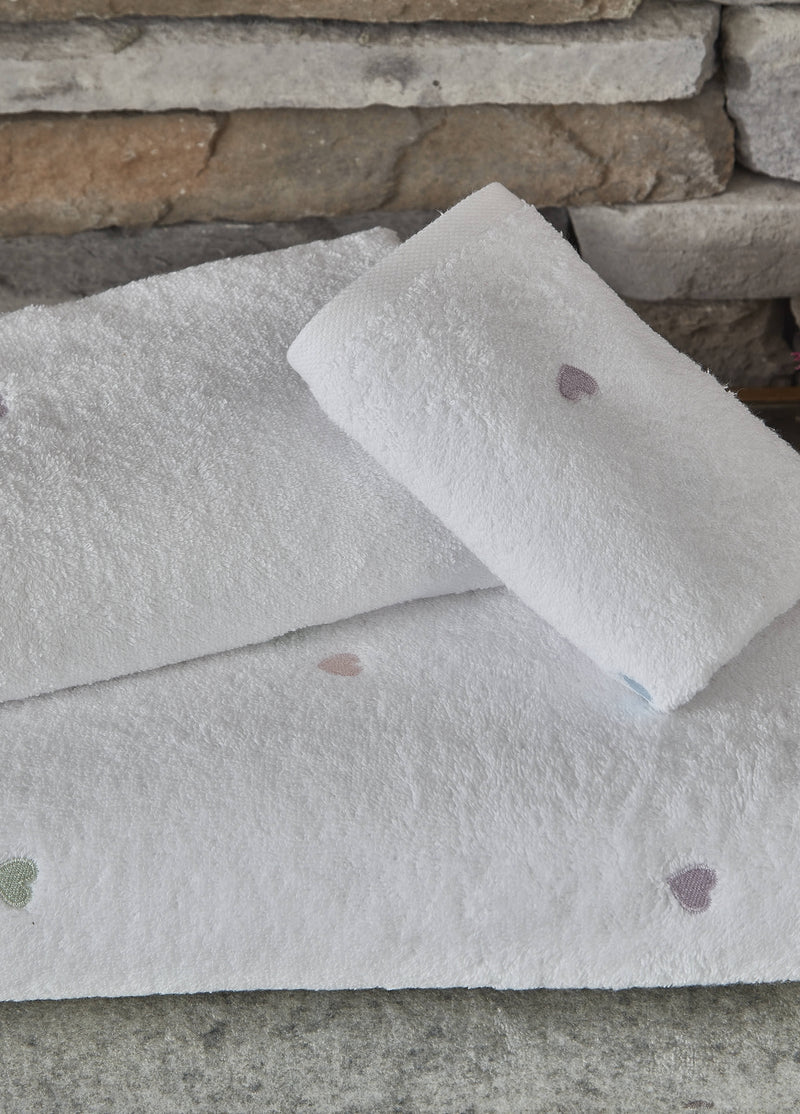 KOD-9950 PAMUK NAKIŞLI 3 PARÇA BANYO HAVLU SETİ - BEYAZ