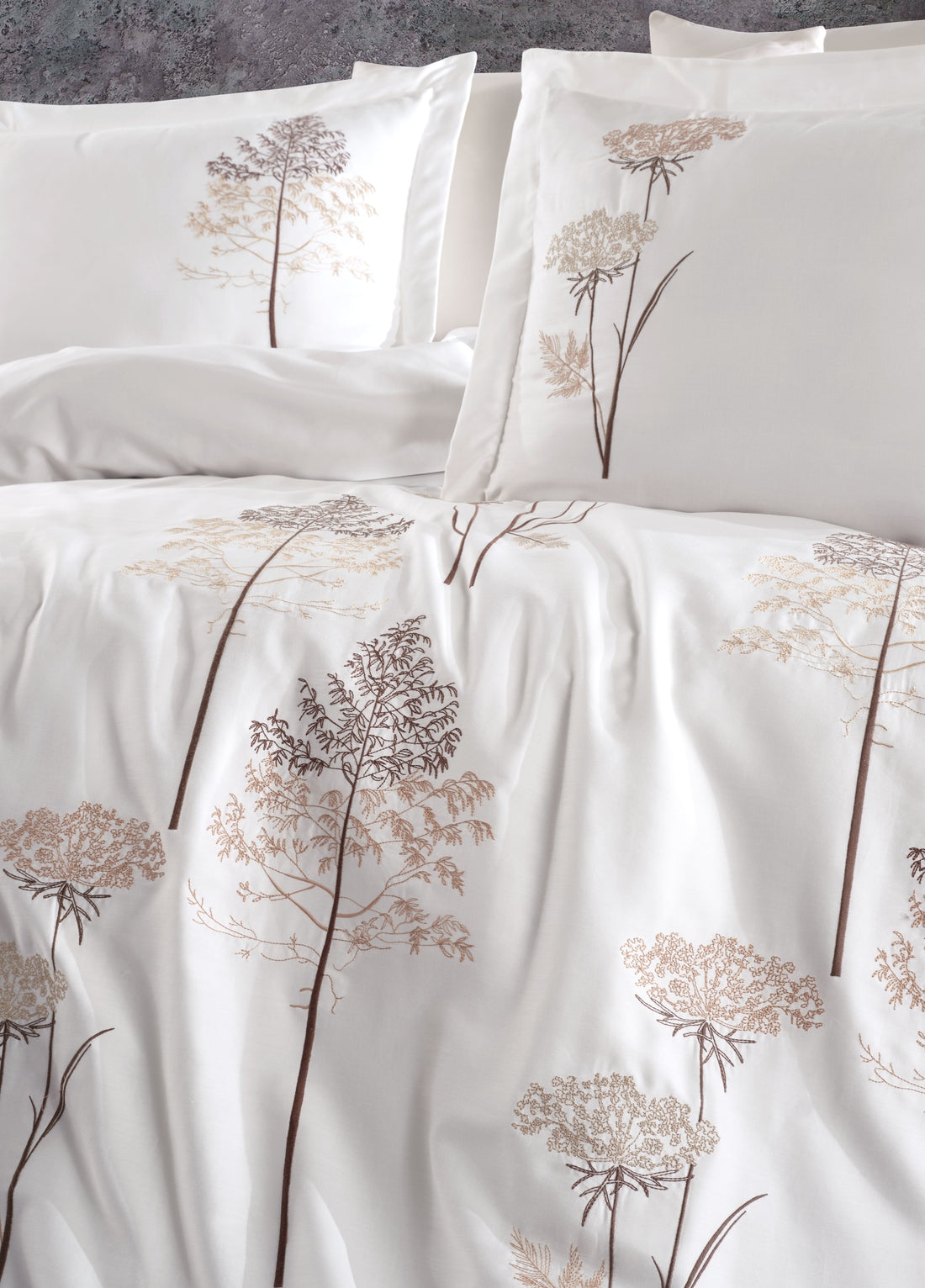 Zümra Nakışlı Pamuk Saten Nevresim Takımı - Krem/Bej