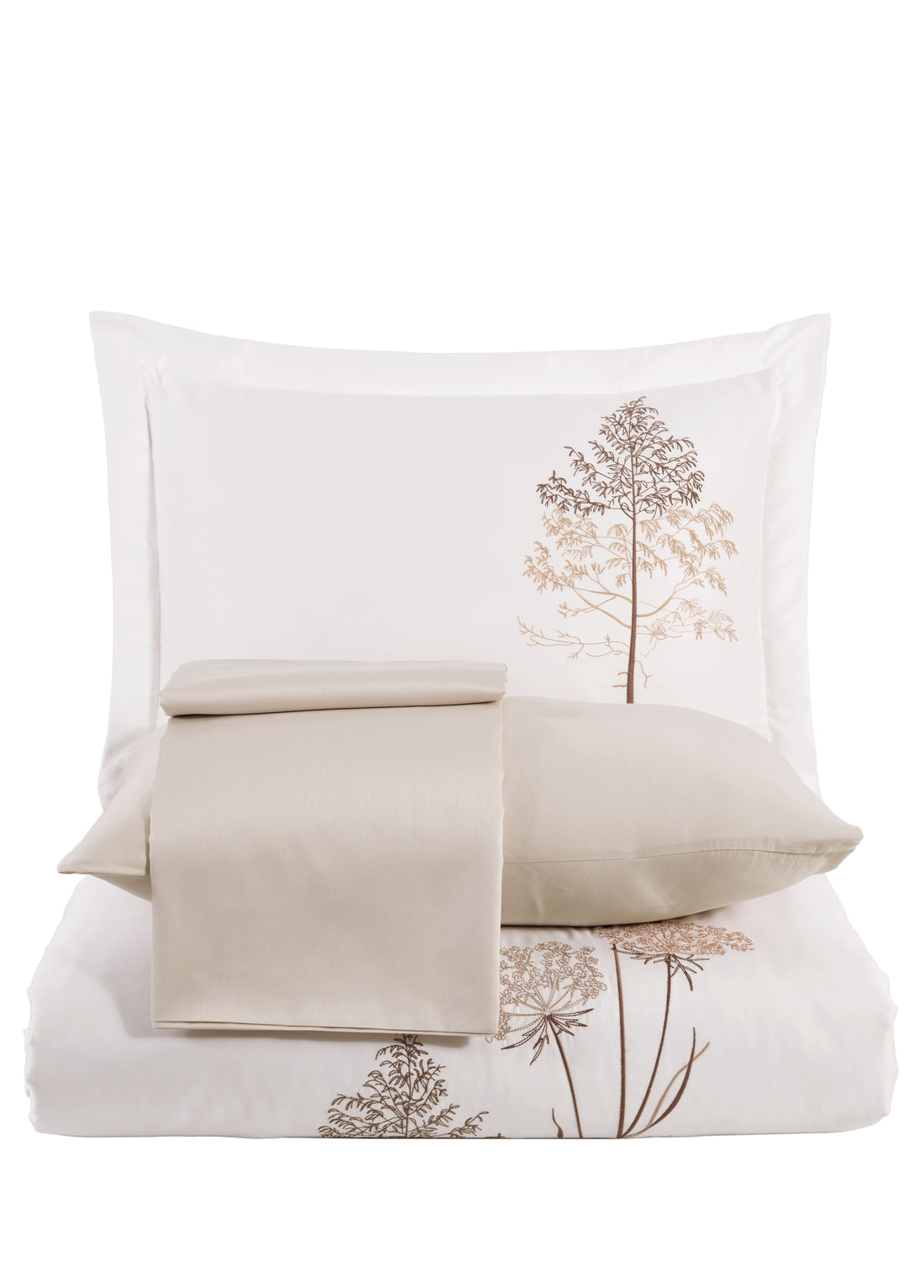 Zümra Nakışlı Pamuk Saten Nevresim Takımı - Krem/Bej