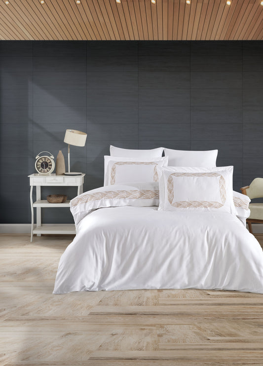 Alina Nakışlı Pamuk Saten Nevresim Takımı - Bej