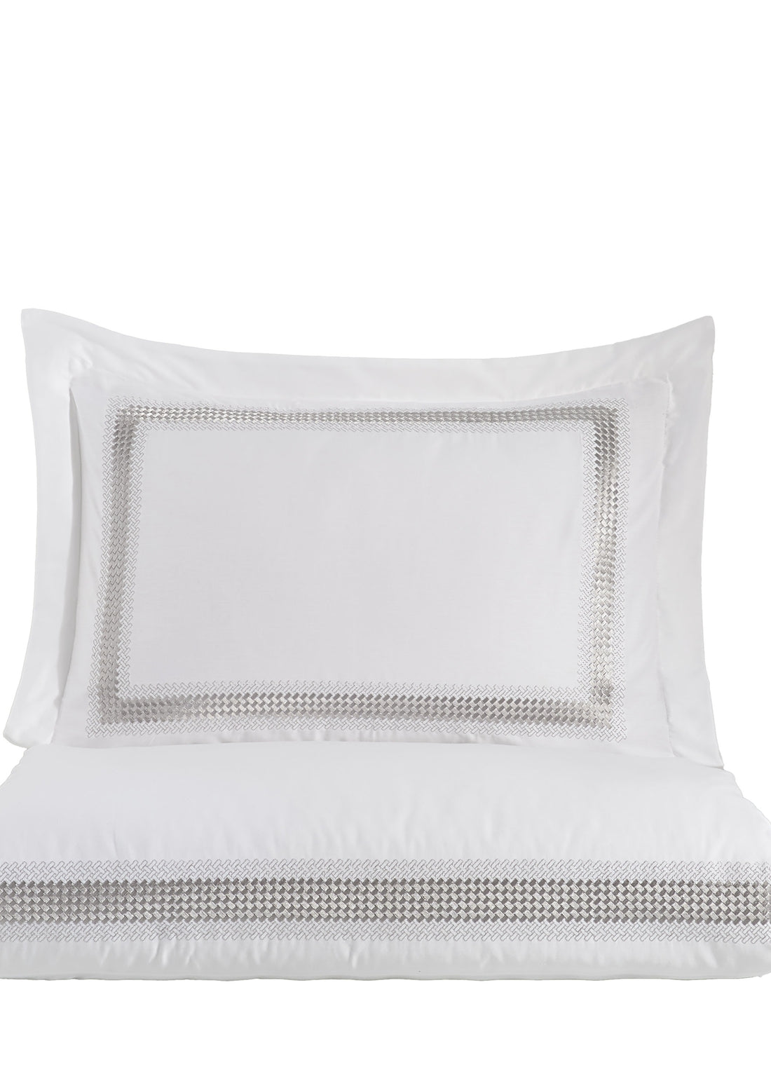 Katrina Nakışlı Pamuk Saten Nevresim Takımı -Gri