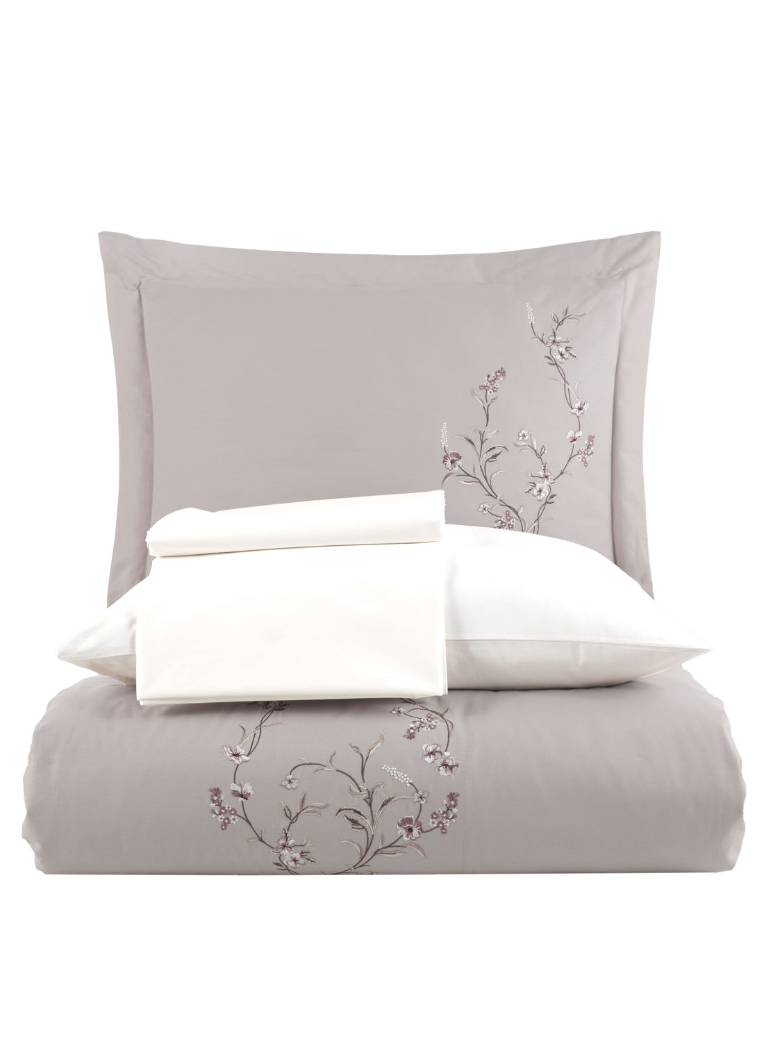 Комплект пододеяльников из атласного поплина с вышивкой Lia — бежевый