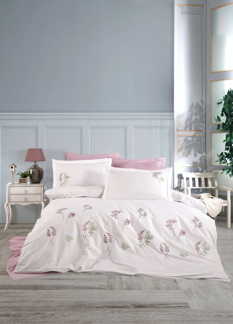 Комплект пододеяльников из атласного поплина с вышивкой Jesse - Белый