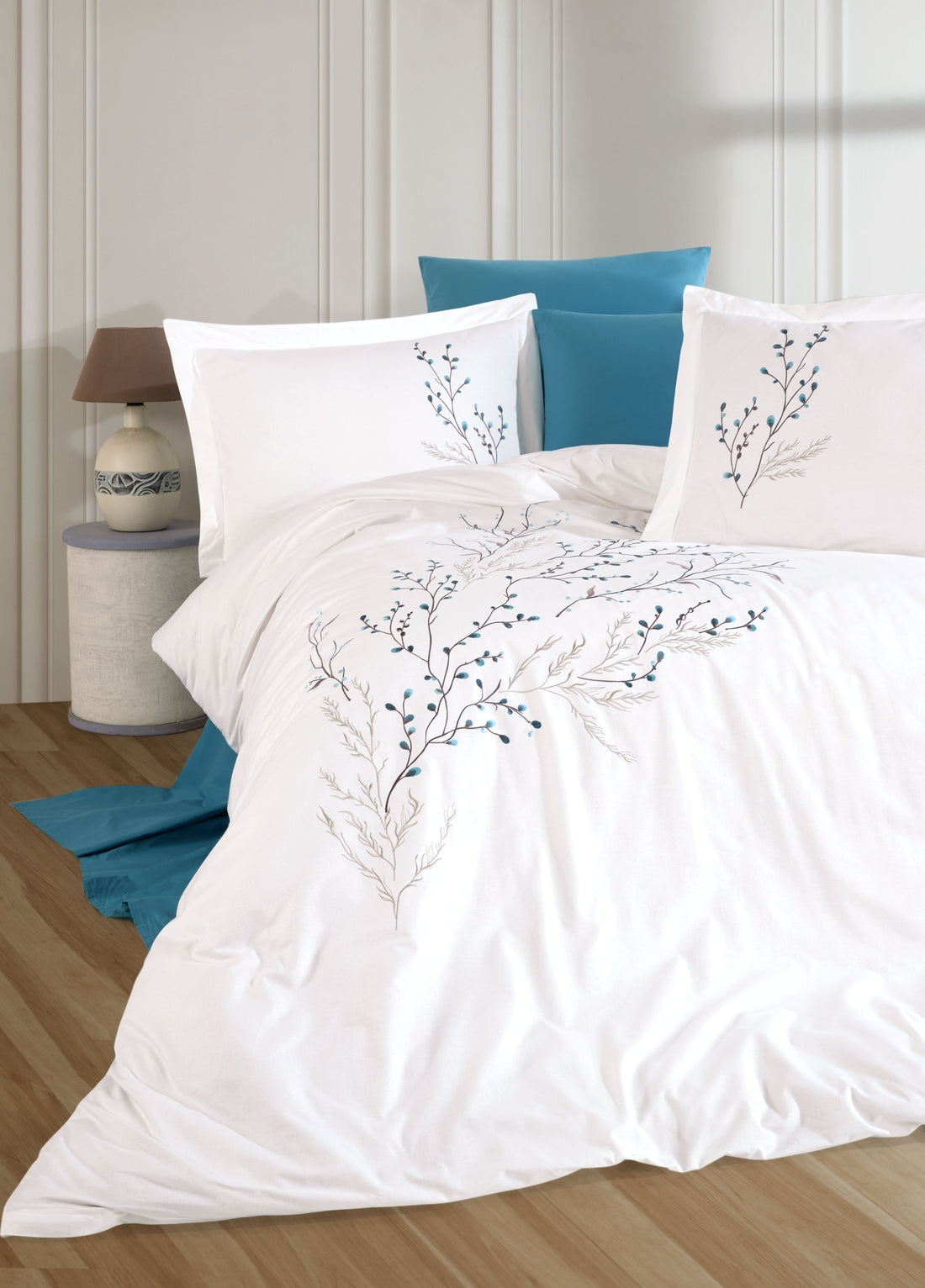 Soul Nakışlı Poplin Saten Nevresim Takımı - Beyaz