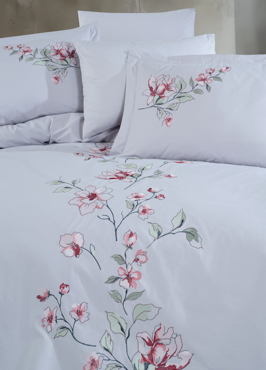 Stella Nakışlı Poplin Saten Nevresim Takımı - Gri