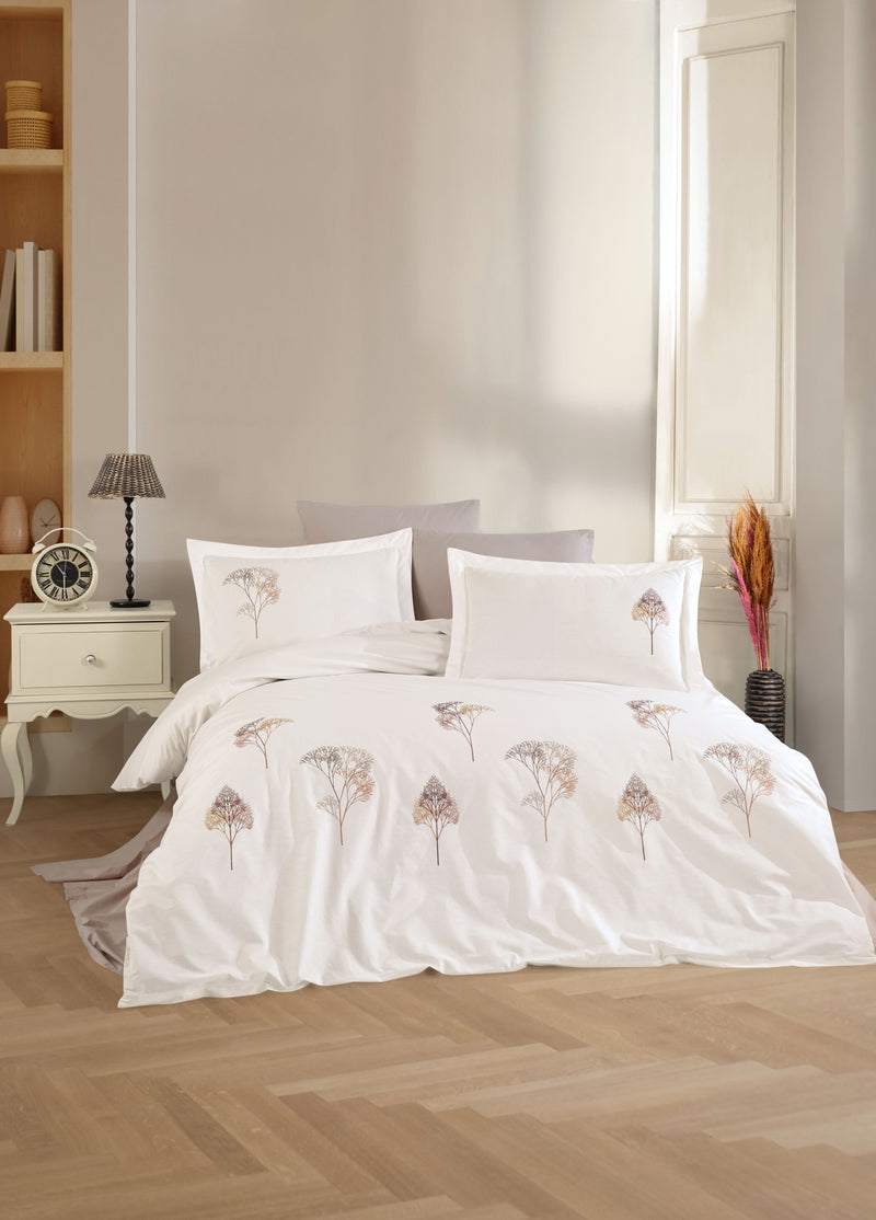 Комплект пододеяльников из атласного поплина с вышивкой Jovia - кремовый