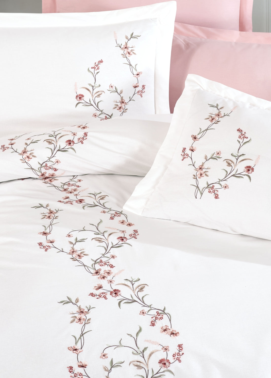 Lia Nakışlı Poplin Nevresim Takımı - Krem