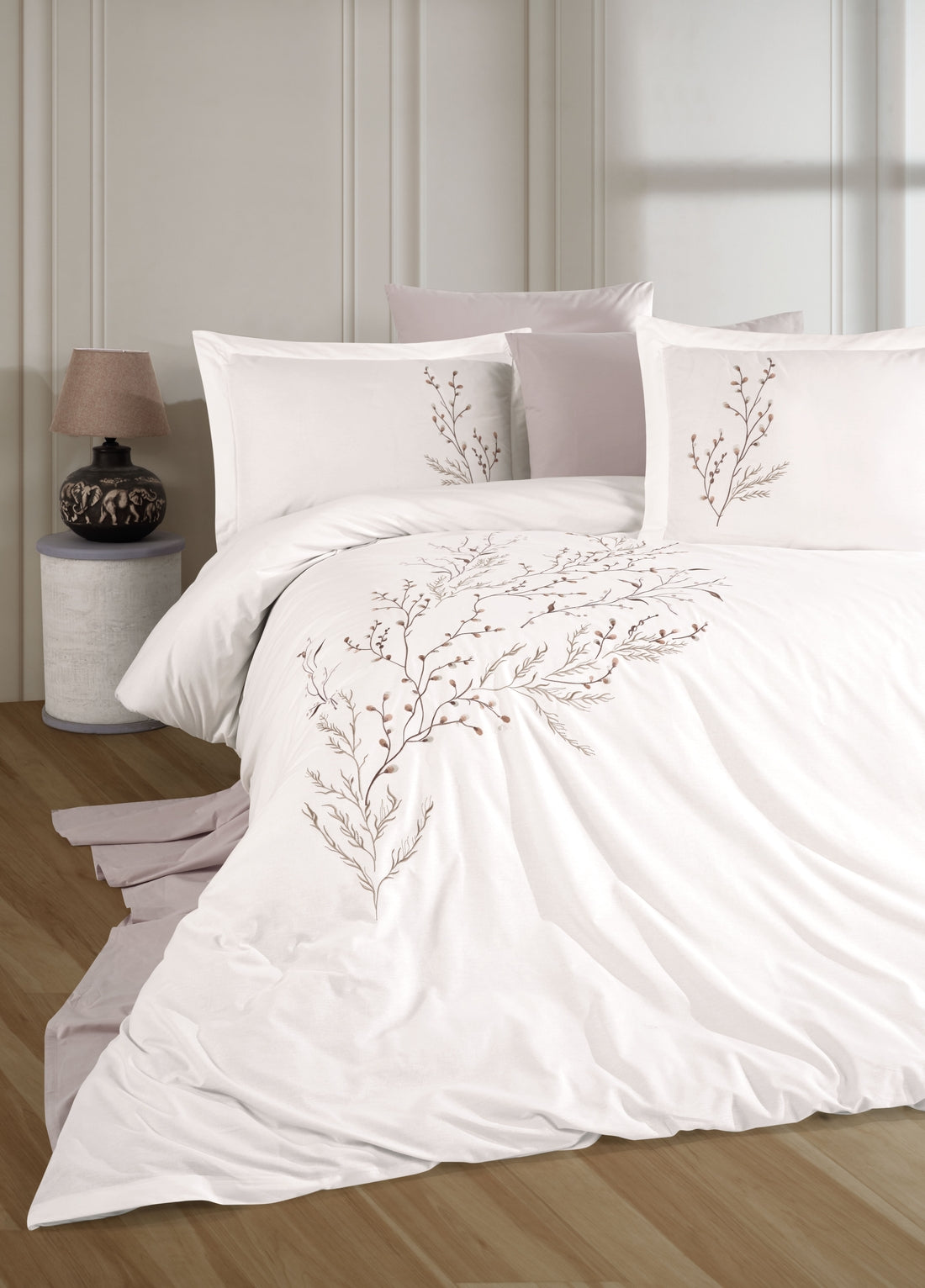 Комплект пододеяльников из атласного поплина с вышивкой Soul - кремовый