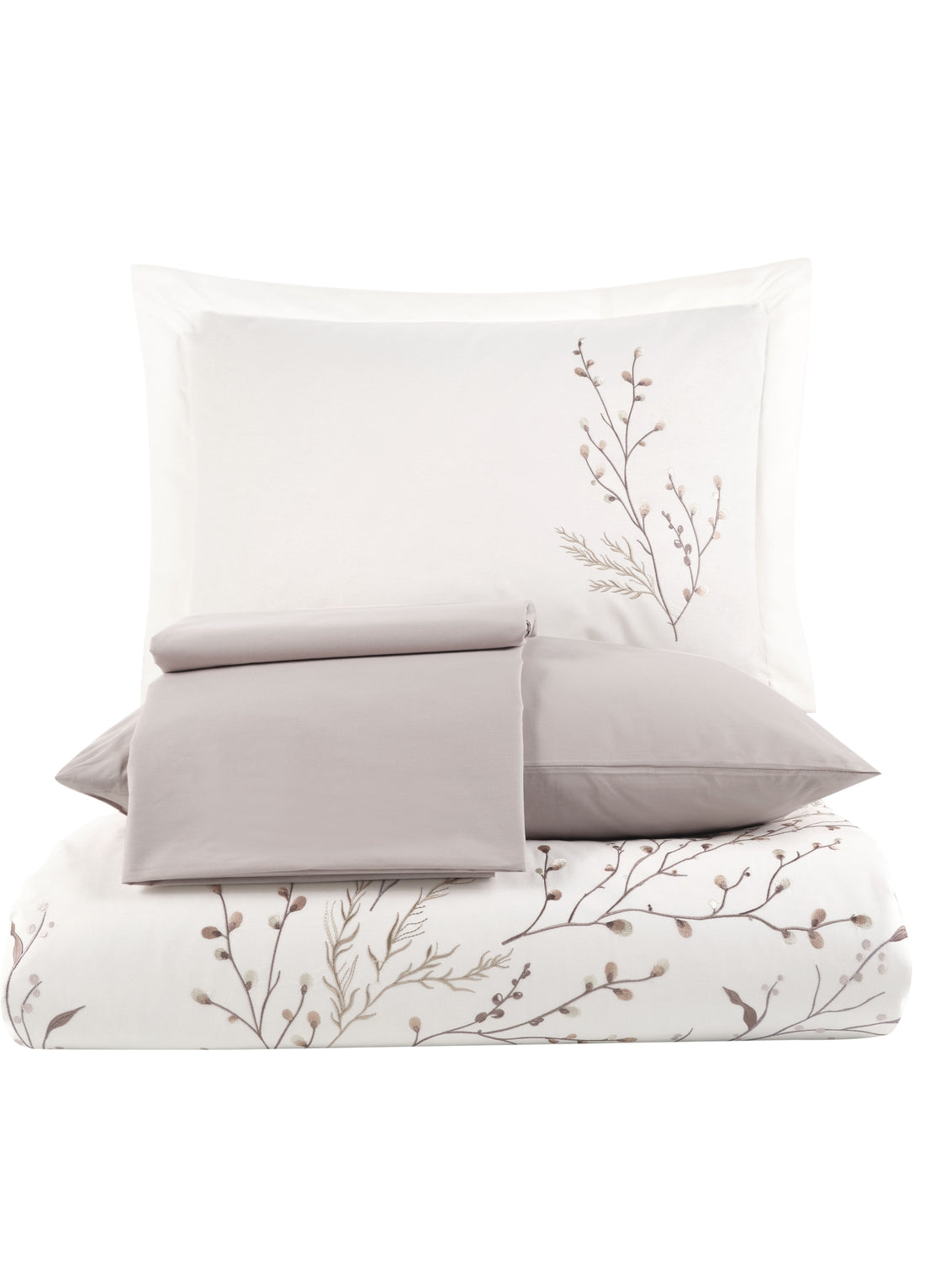 Комплект пододеяльников из атласного поплина с вышивкой Soul - кремовый