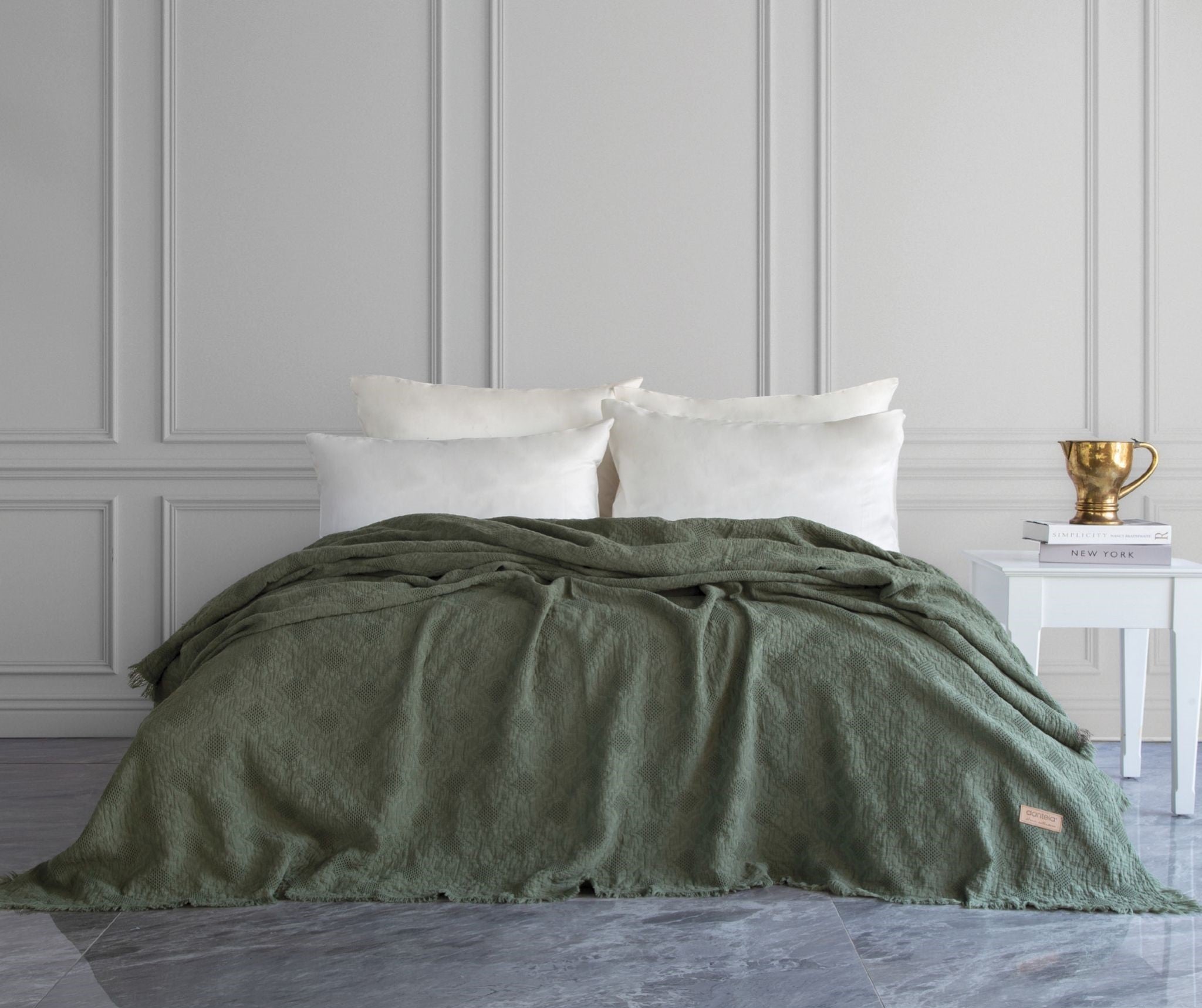 Notte Fitilli Desen Yatak Örtüsü - Haki