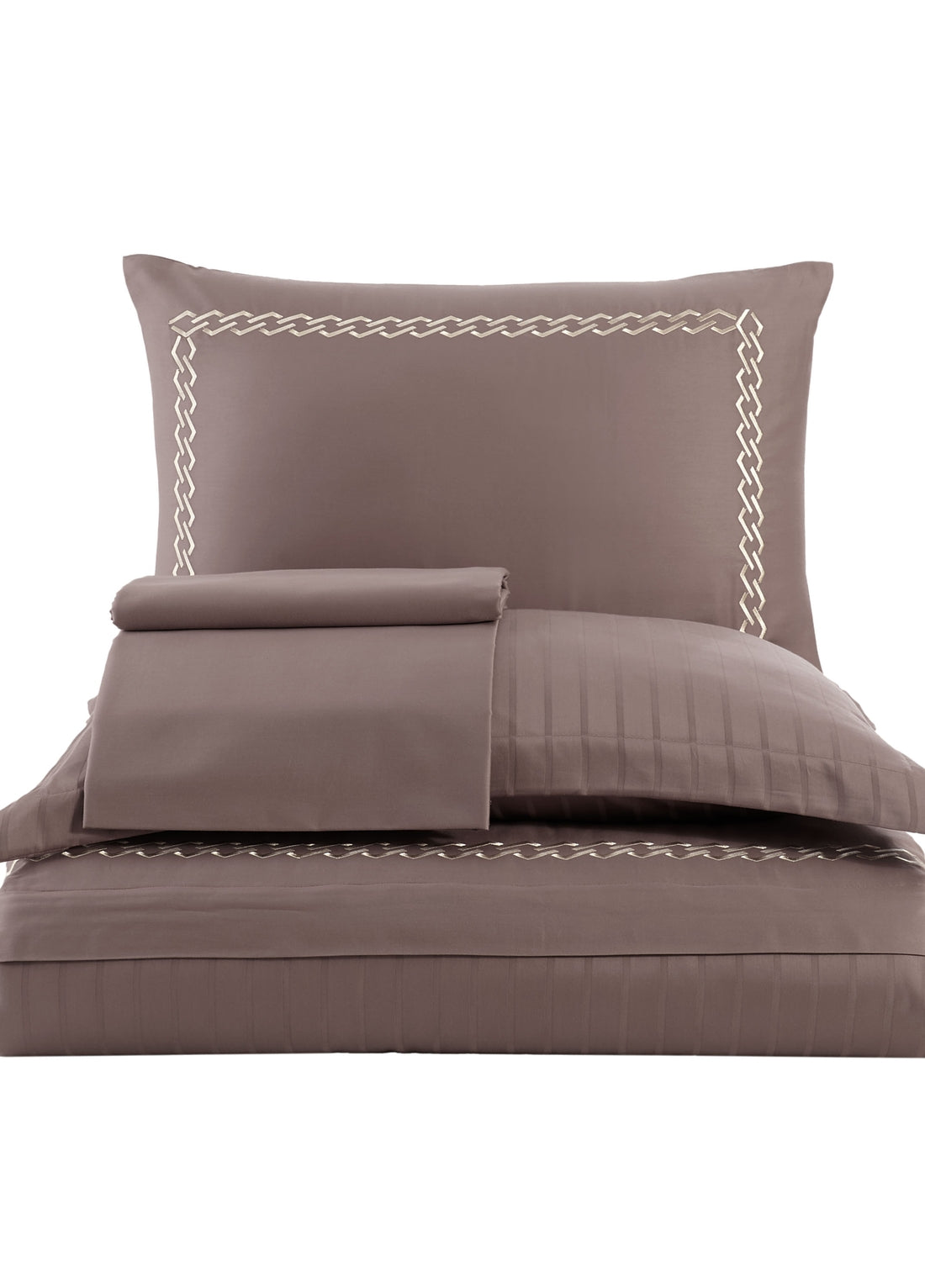 Nüans Nakışlı Pamuk Saten Yollu Nevresim Takımı - Açık Kahve