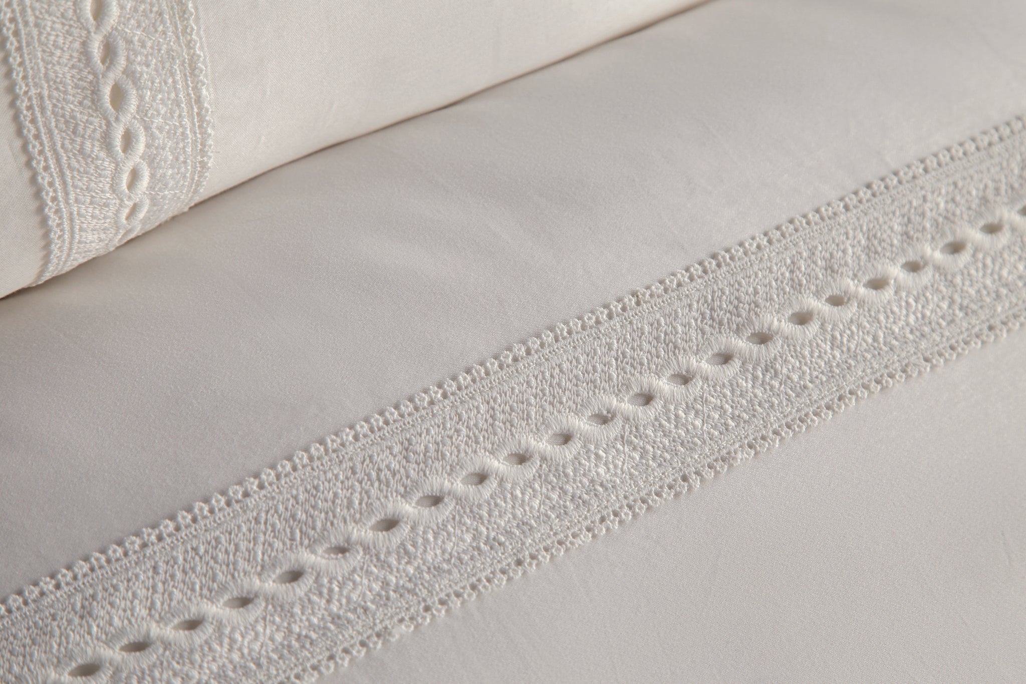 Palazzo Pamuk Saten Güpürlü Nevresim Takımı - Beyaz