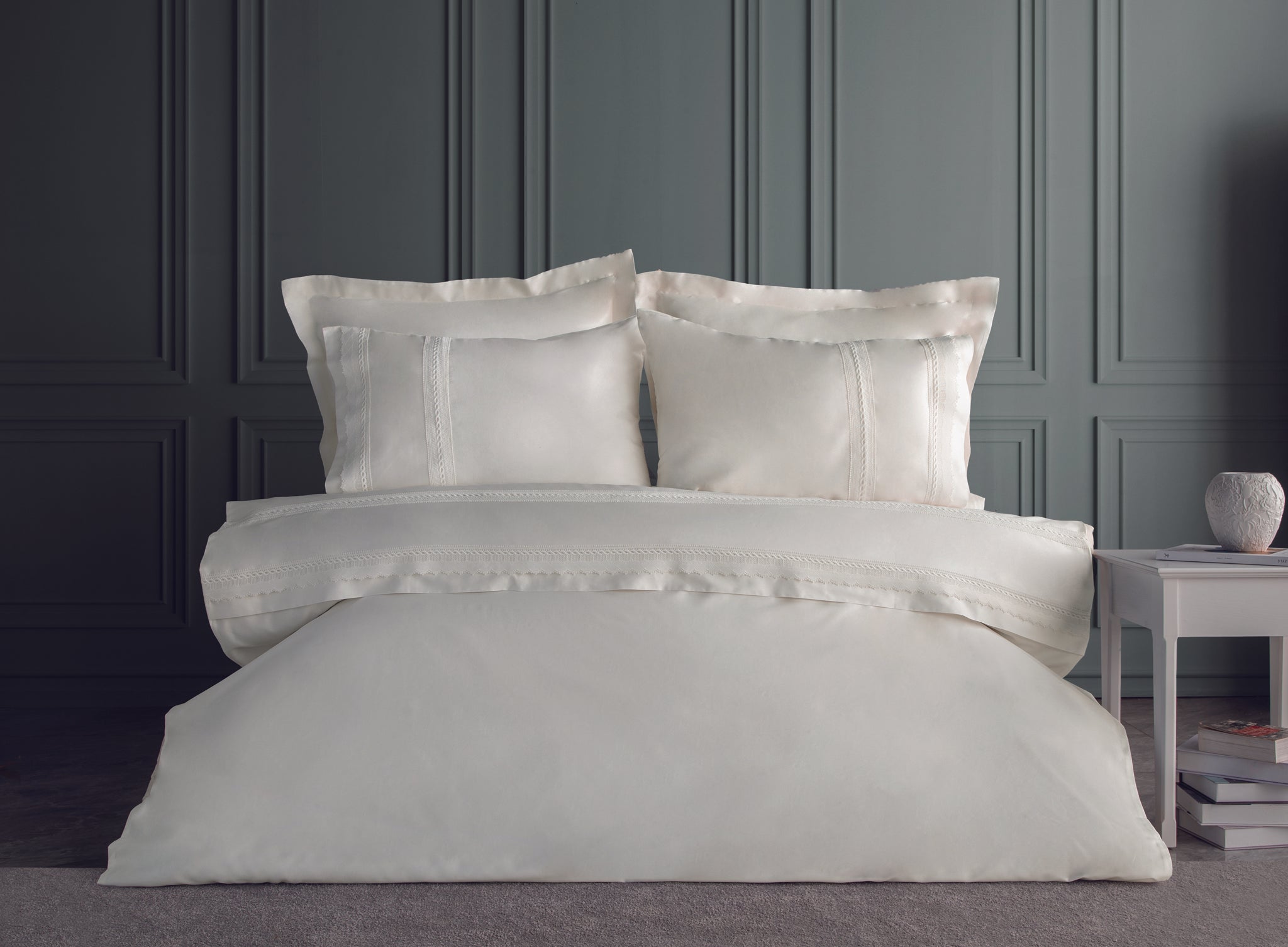 Palazzo Pamuk Saten Güpürlü Nevresim Takımı - Beyaz