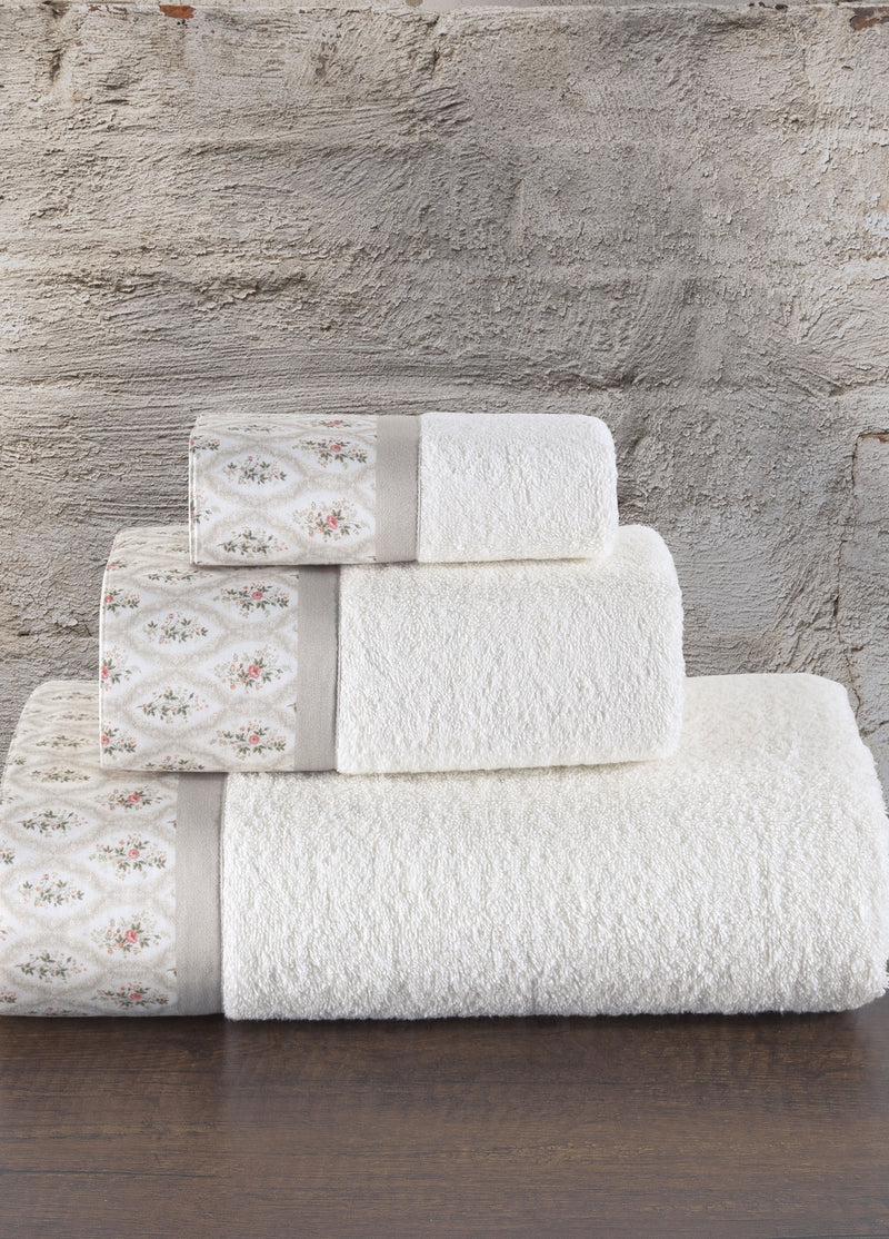 КОД-9620 НАБОР БАННЫХ ПОЛОТЕНЦИЙ, 3 ПРЕДМЕТА - КРЕМОВЫЙ