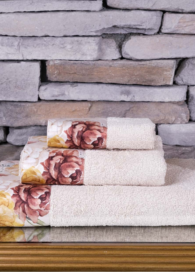 KOD-9647 PAMUK 3 PARÇA BANYO HAVLU SETİ - BEJ