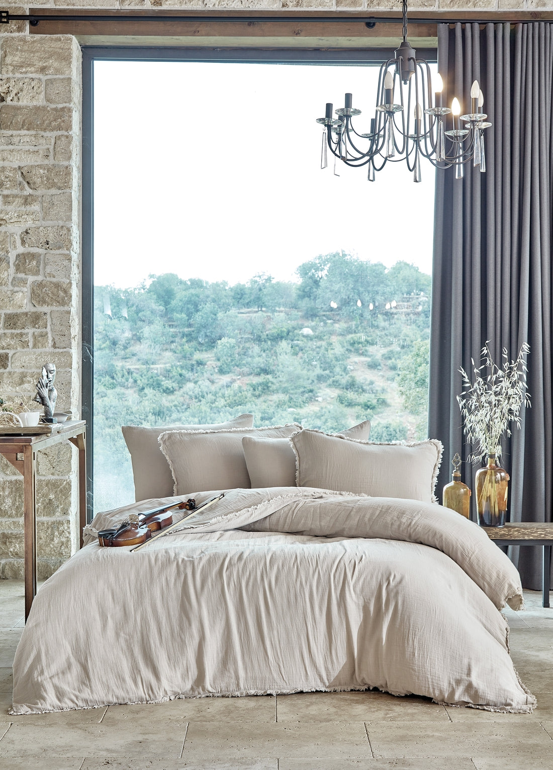 Shıne Pamuk Çift Kişilik Müslin Nevresim Takımı - Bej