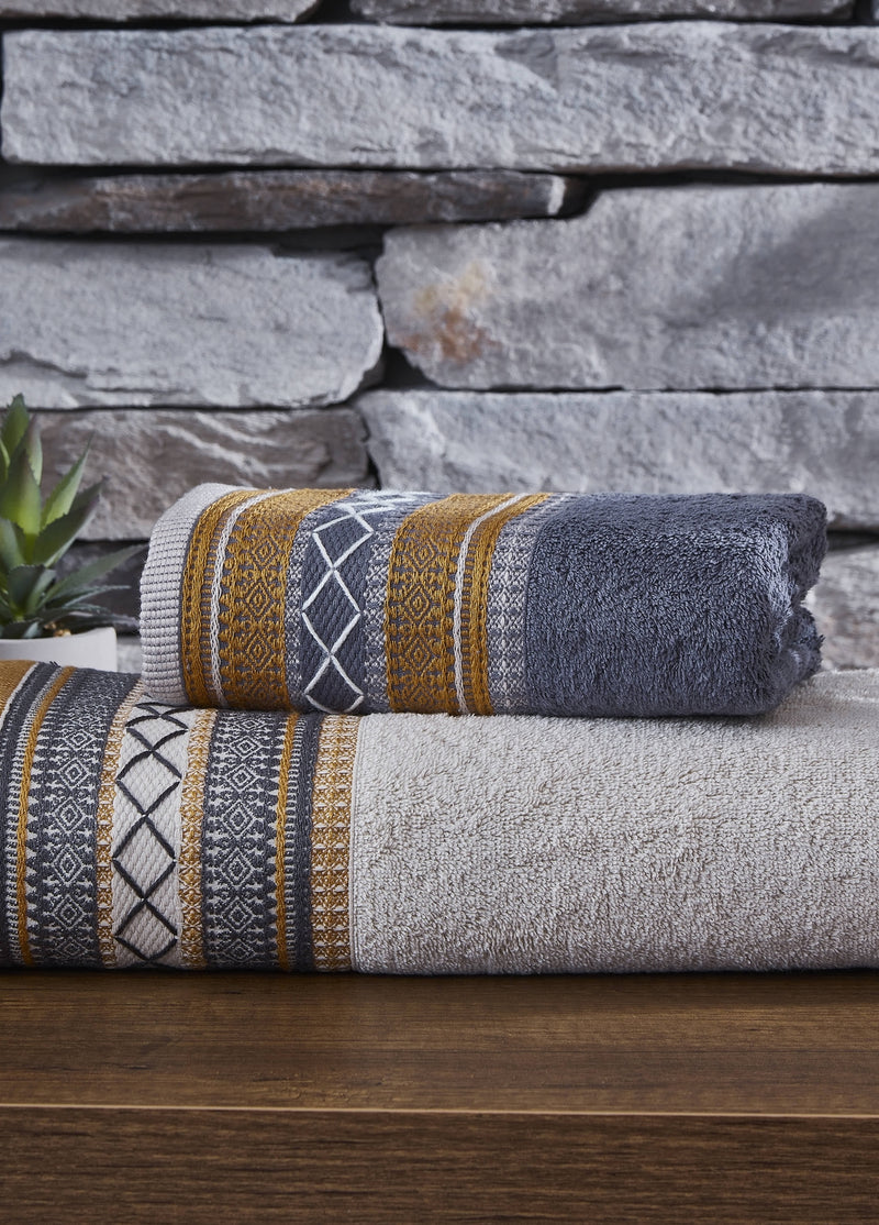 КОД-9801 НАБОР БАННЫХ ПОЛОТЕНЦЕВ 50X90/70X140 ХЛОПКОВЫЙ ЖАККАРД (2 ШТ. В НАБОРЕ) - СМЕШАННЫЙ