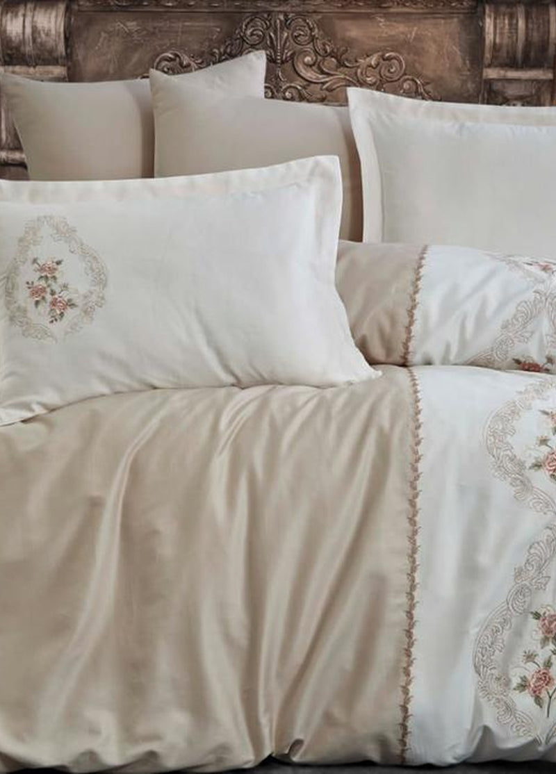 İsabella Pamuk Saten Çift Kişilik Nevresim Takımı - Bej