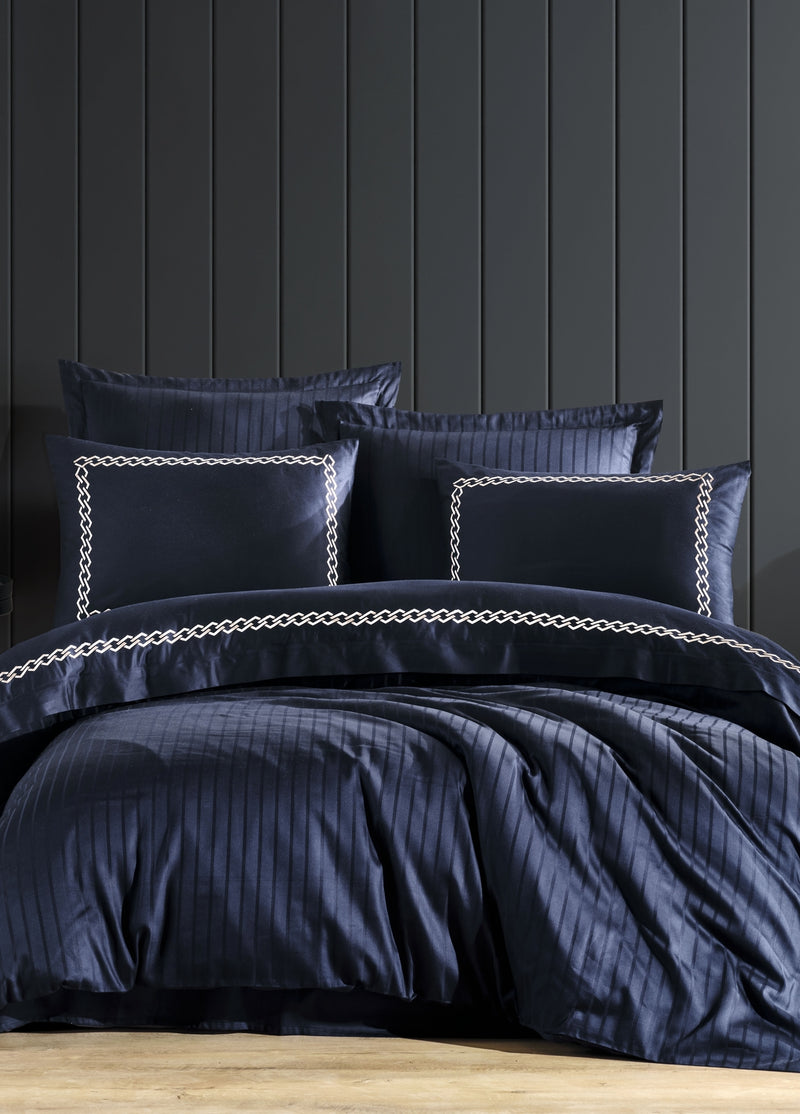 Nüans Pamuk Saten Çift Kişilik Nevresim Takımı - Lacivert