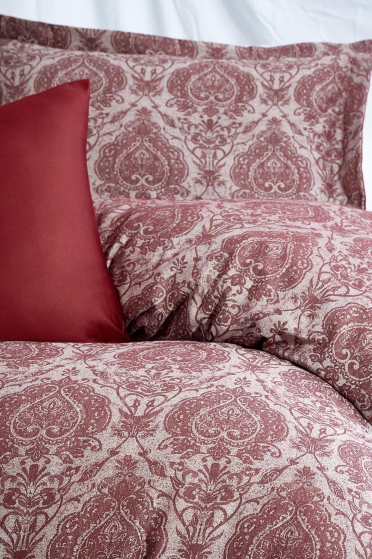 Pamuk Saten Jakarlı Çift Kişilik Nevresim Takımı - Carolina Bordo
