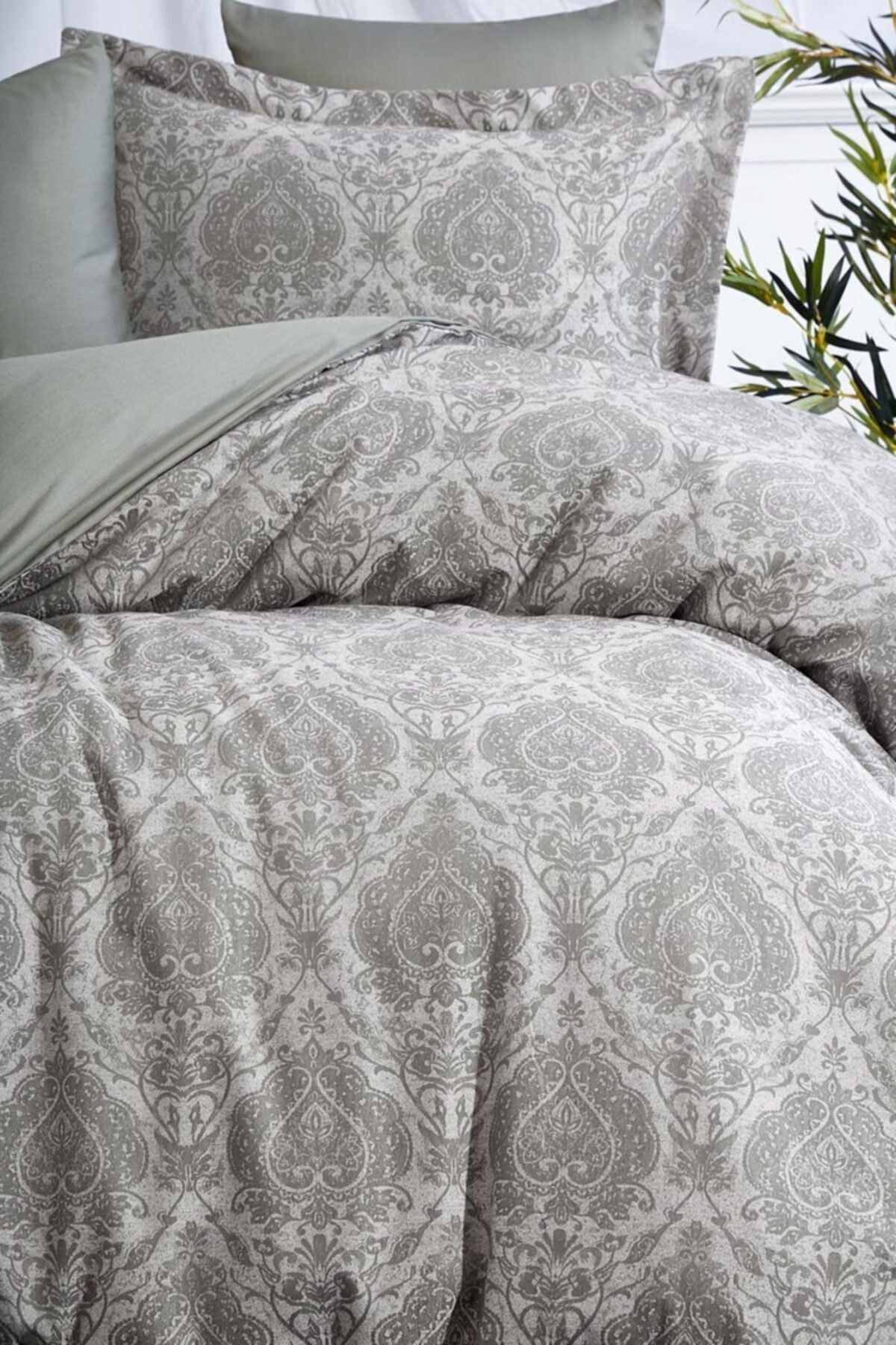 Pamuk Saten Jakarlı Çift Kişilik Nevresim Takımı - Carolina Haki