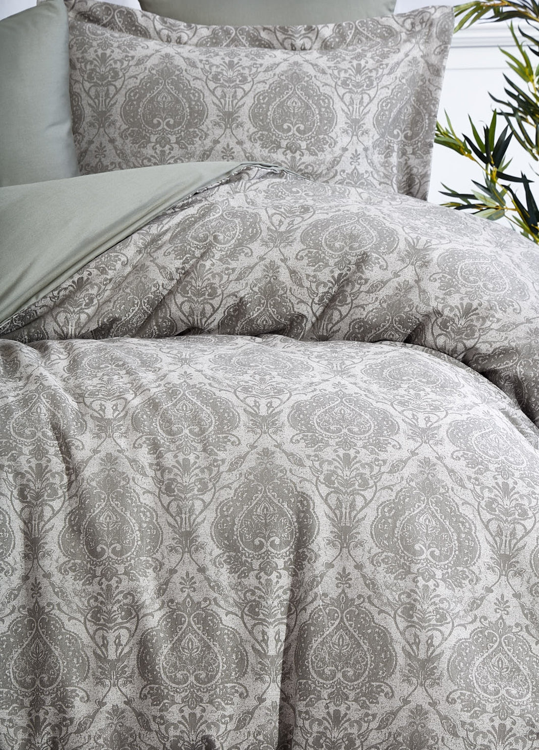 Pamuk Saten Jakarlı Çift Kişilik Nevresim Takımı - Carolina Haki