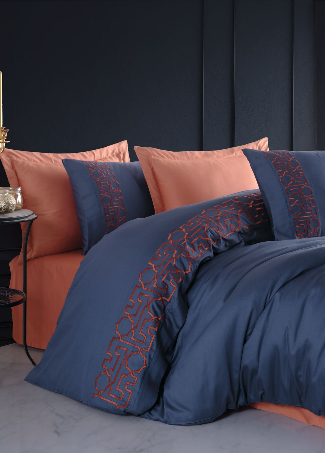 Luna Pamuk Saten Nakışlı Çift Kişilik Nevresim Takımı - Brick