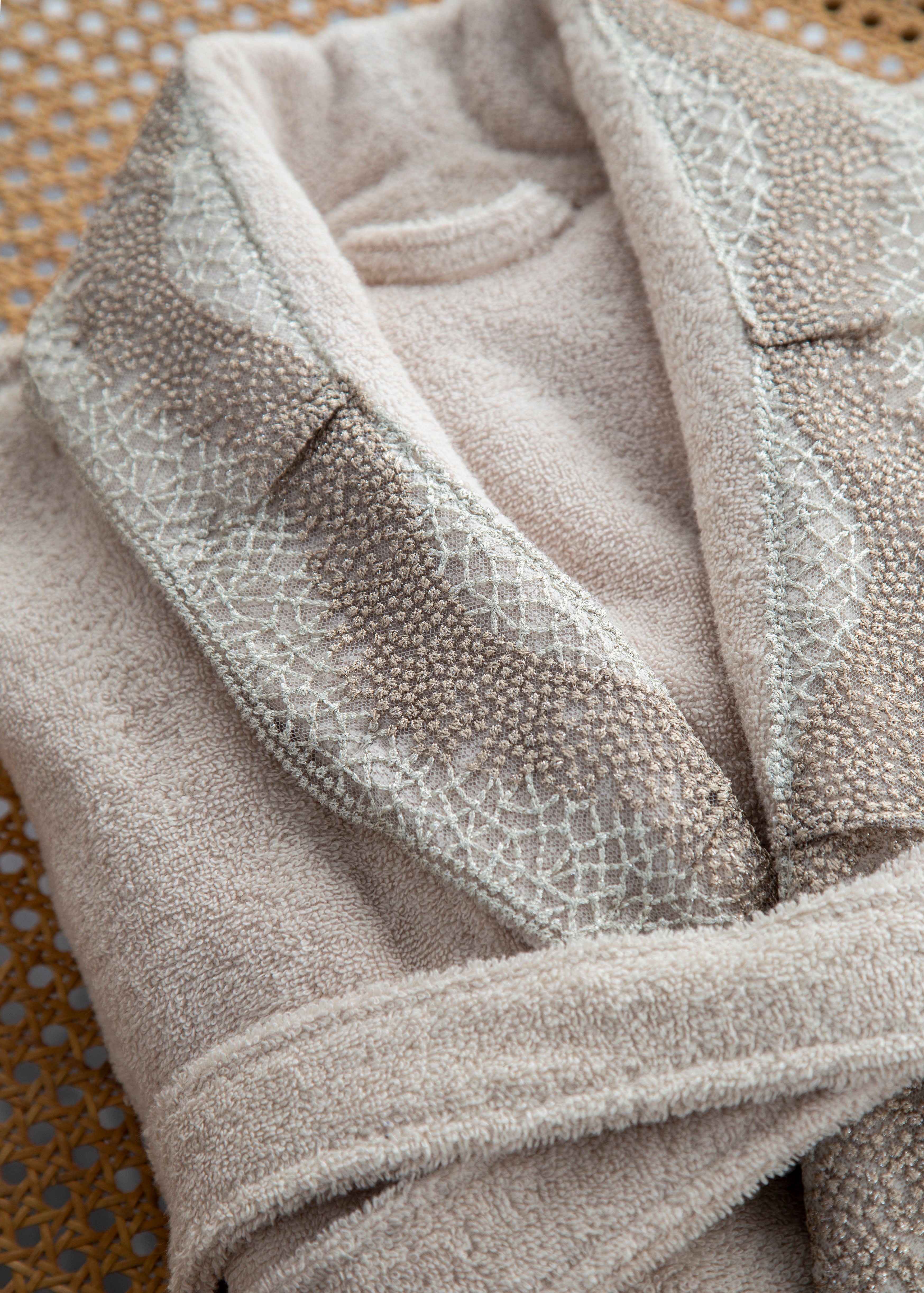 Pare 6'lı Gipürlü Pamuk Bornoz Seti - Bej/Kahve