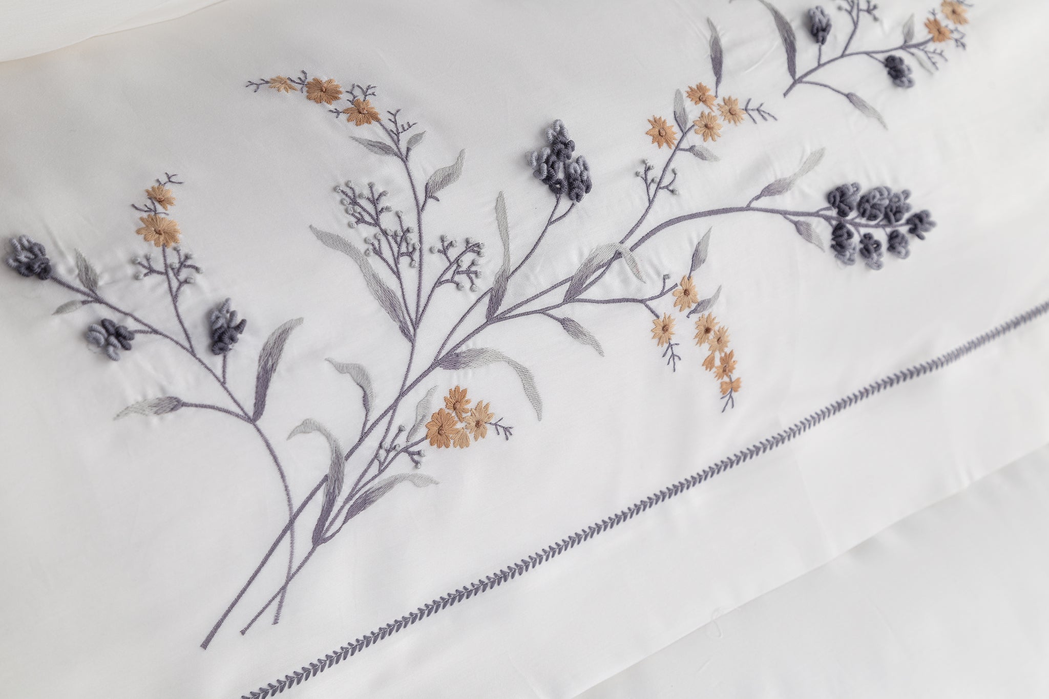 Sementa Nakışlı&El-işi Pamuk Saten Nevresim Takımı - Antrasit