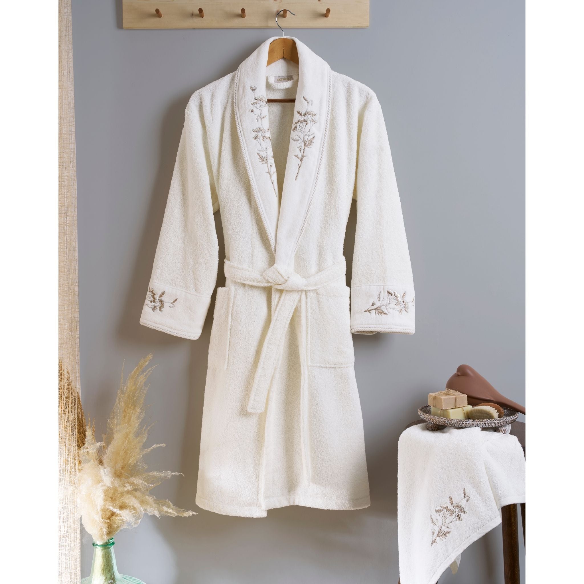 Seren Tek Kadın Pamuk Bornoz - Krem