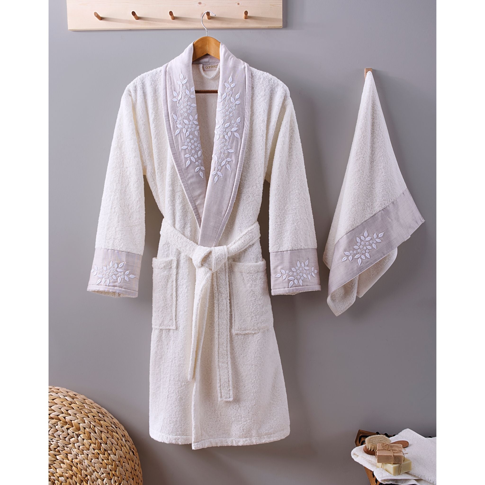 Sude Tek Kadın Pamuk Bornoz - Krem