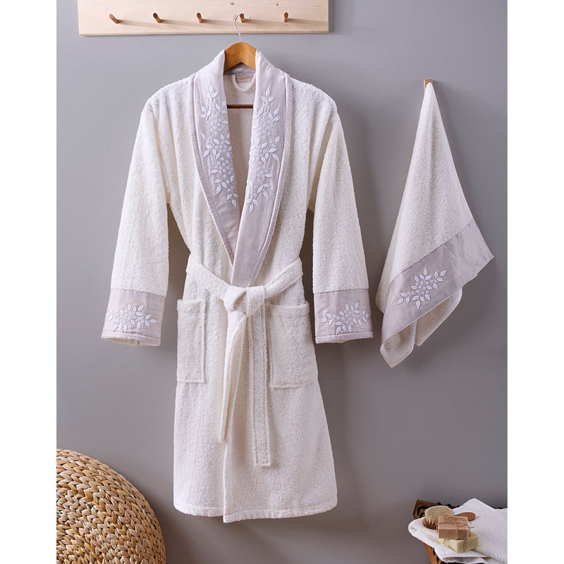 Sude Tek Kadın Pamuk Bornoz - Krem