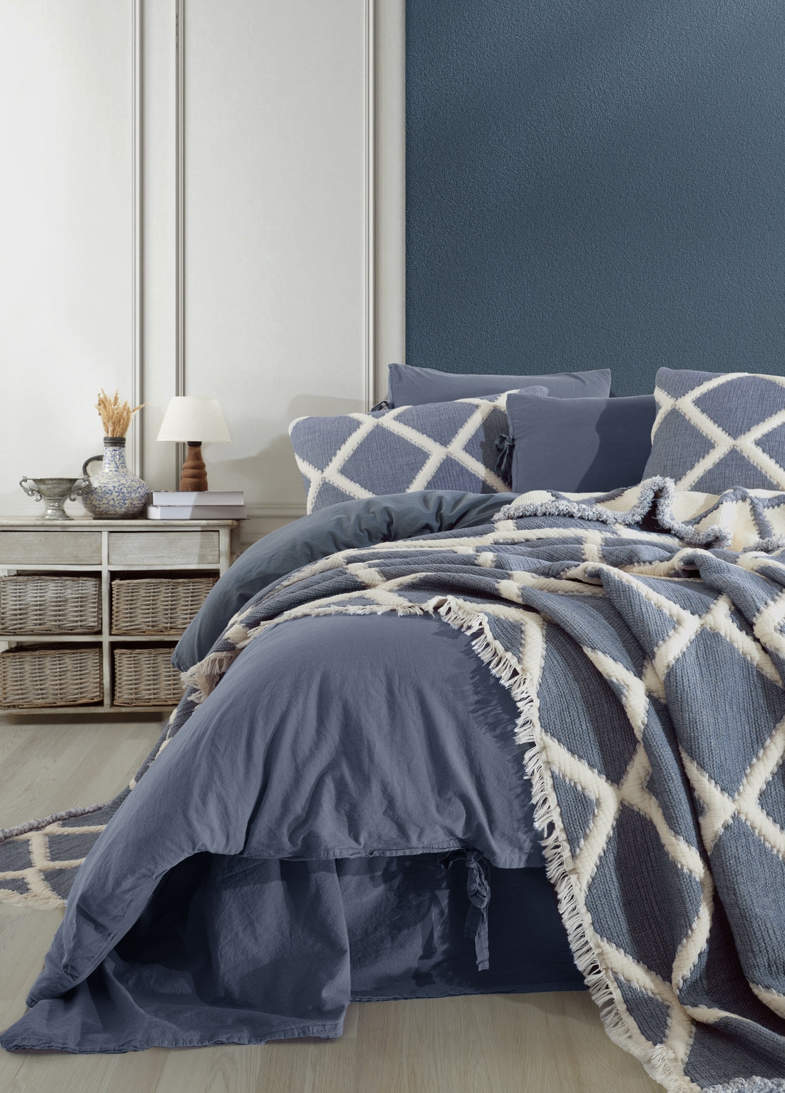 Garcia Tek Kişilik Baklava Dilim Yatak Örtüsü & Nevresim Seti - Lacivert