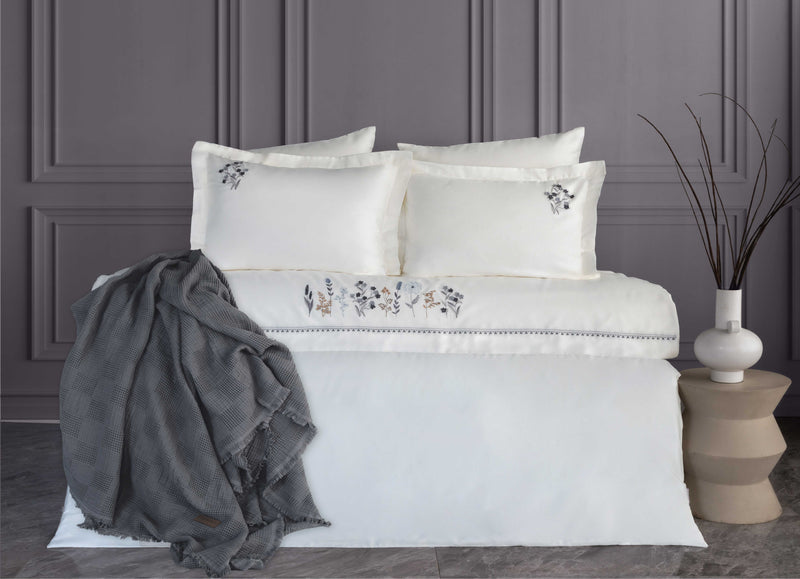 Veria Nakışlı El-İşi Nevresim Takımı&Pike Seti - Antrasit