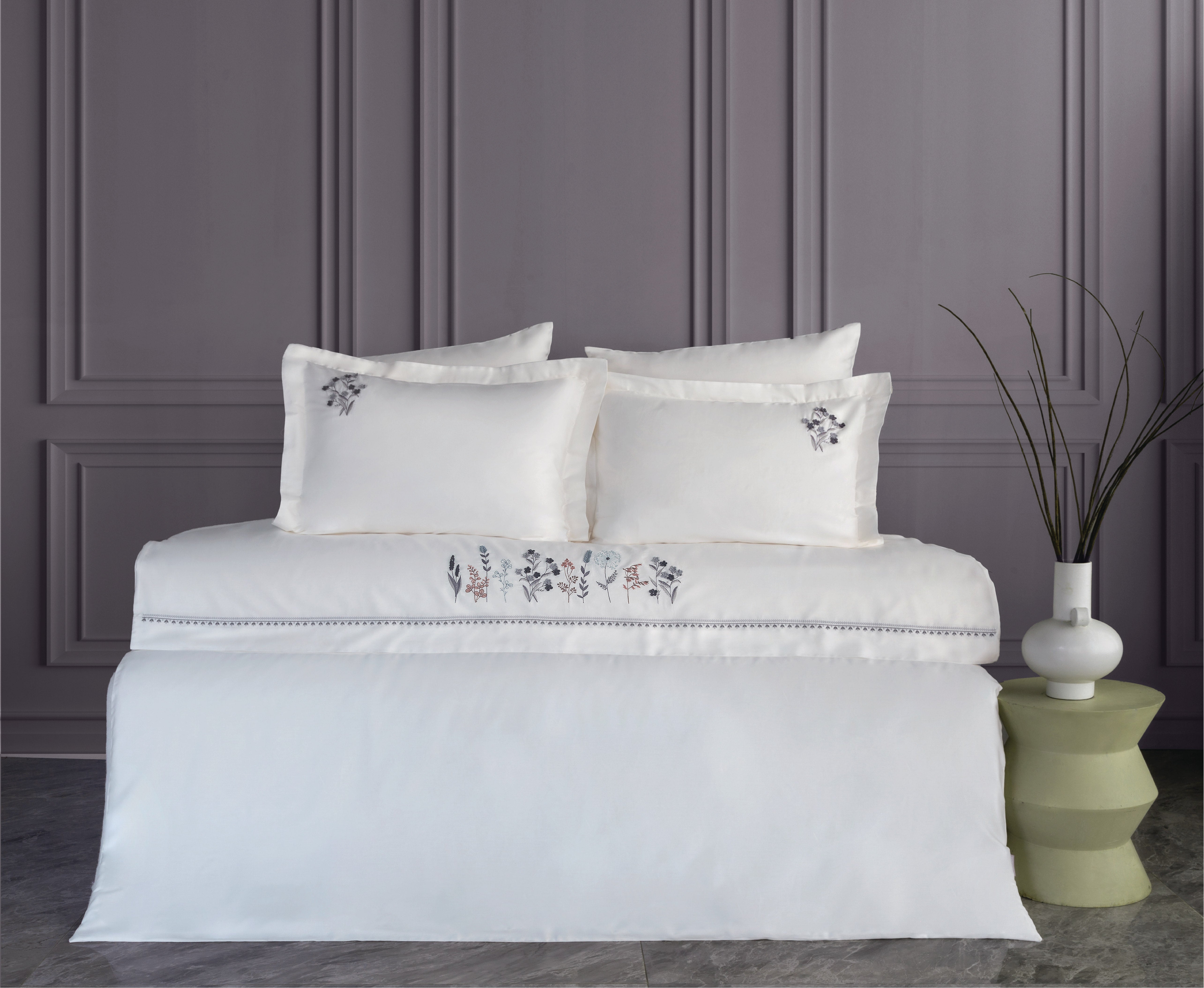 Veria Nakışlı & El İşi Pamuk Saten Nevresim Takımı - Antrasit