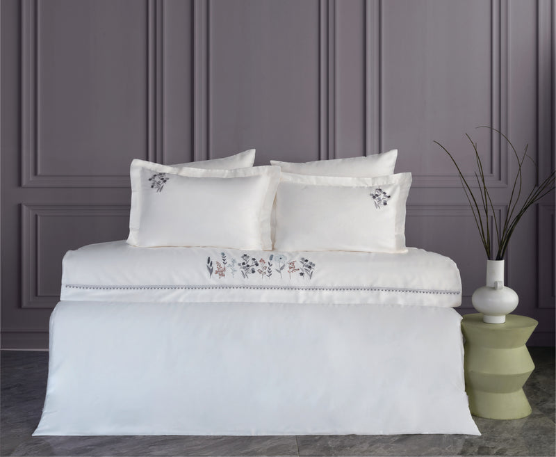 Veria Nakışlı & El İşi Pamuk Saten Nevresim Takımı - Antrasit