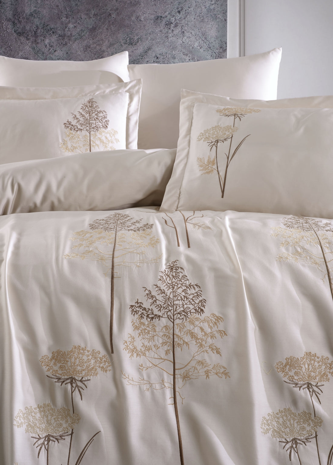 Zümra Nakışlı Pamuk Saten Nevresim Takımı - Bej