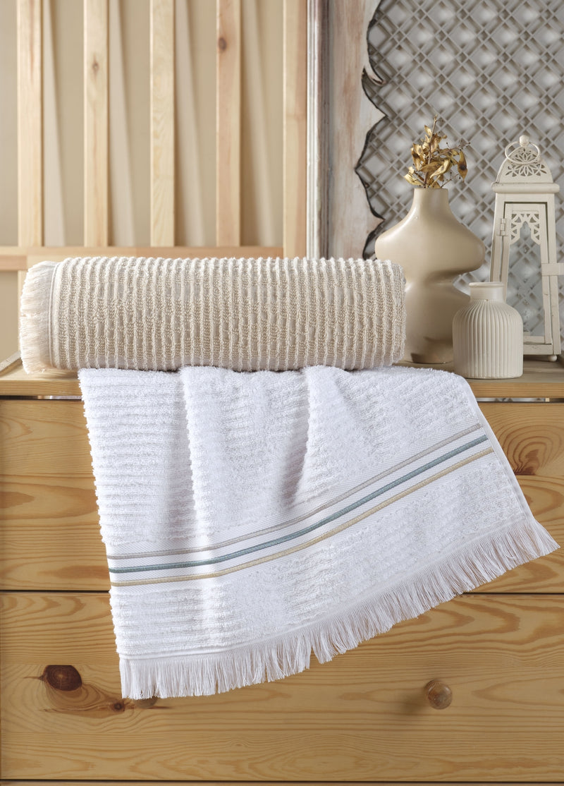 КОД-8091 50 x 90/80X150 ХЛОПКОВОЕ ПОЛОТЕНЦЕ С ЖАККАРДОМ И ВЫШИВКОЙ (2 ШТ. В НАБОРЕ)